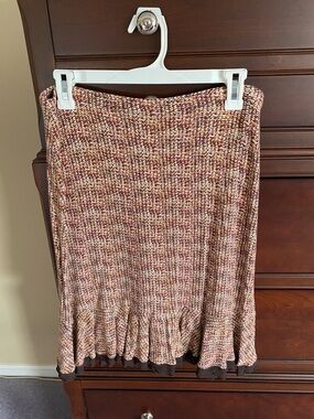 Multicolor Knit Ruffle Hem Women's Skirt - Pink/Brown